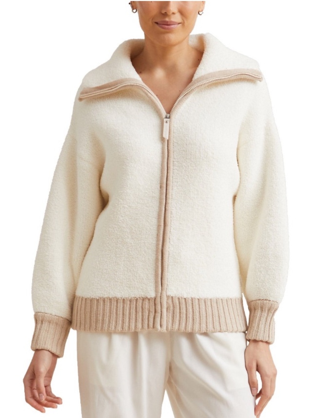 KASHWÉRE Long Sleeve Full Zip Oversized Jacket, Ivory XL, XXL